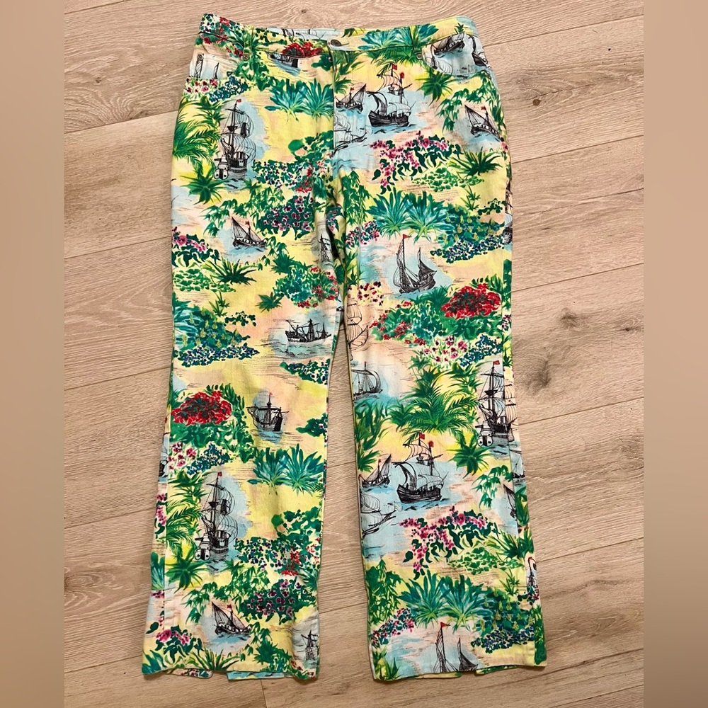Oilily Sailboat Palm Tree Printed mid rise, wide leg denim